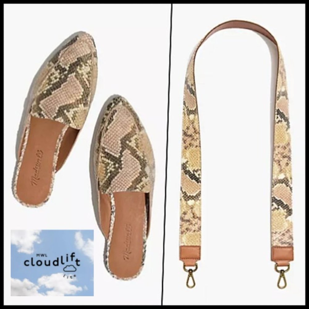 Madewell Snake Embossed Leather Mules & Bag Strap